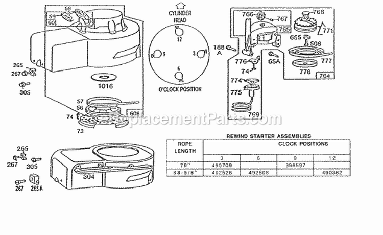 Blower Hsg RewindVert Pull Diagram and Parts List for 091702-0127-02  Briggs and Stratton Engine